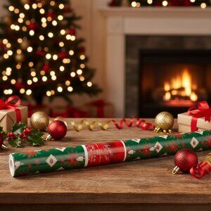 Vintage 1980's Holly Candle Christmas Gift Wrap Paper Roll